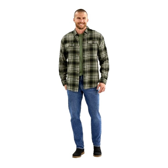 George Super Soft Flannel Shirt Men's 3XL Olive Oak Plaid Long Sleeve Button Up - Picture 4 of 9